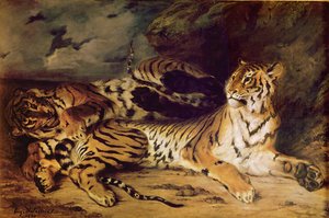 Ung tiger leker med moren sin, 1830